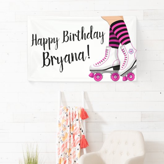 Roze en zwarte Schaats met draagtas Spandoek (Insitu)