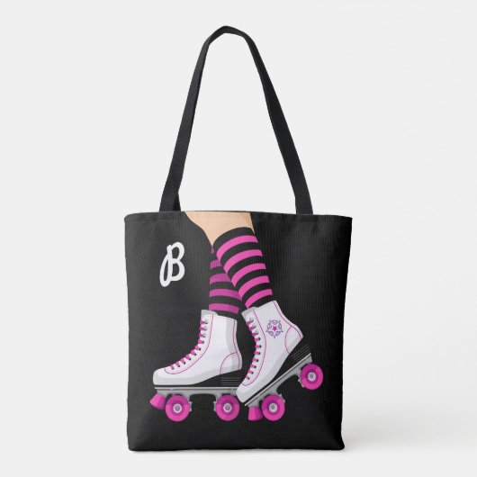Roze en zwarte Schaats schaatsen Tote Bag (Achterkant)