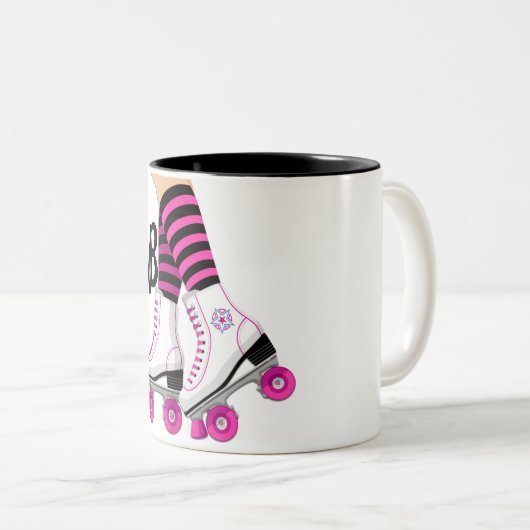 Roze en zwarte Schaats schaatsen Tweekleurige Koffiemok (Voorkant rechts)