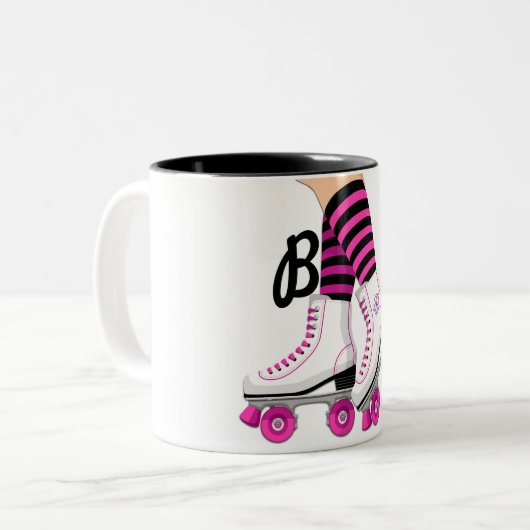 Roze en zwarte Schaats schaatsen Tweekleurige Koffiemok (Voorkant links)