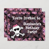 Roze en Zwarte Schedel Hart Party Uitnodigingen (Voorkant / Achterkant)