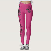 Roze en zwarte schedel leggings (Voorkant)