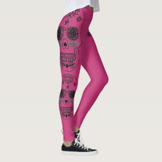 Roze en zwarte schedel leggings