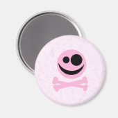 Roze en zwarte schedel, op een roze patroon. magneet (Voorkant / Achterkant)