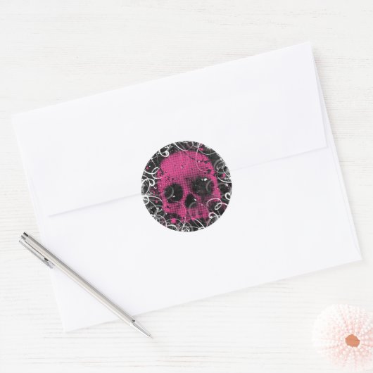 Roze en zwarte schedel Stickers (Envelop)