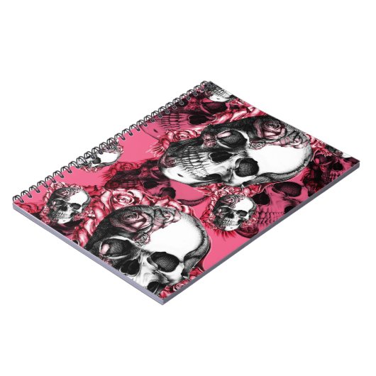 Roze en zwarte schedel van het roos. notitieboek (Linkerzijde)