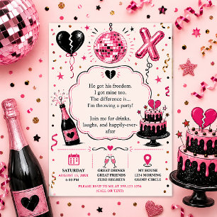 Roze en Zwarte Scheidingsfeest Viering   Kaart