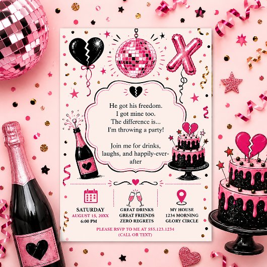 Roze en Zwarte Scheidingsfeest Viering | Kaart