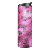 Roze en zwarte schitterende luipaard afdrukspots A Thermosbeker (Gedraaid links)