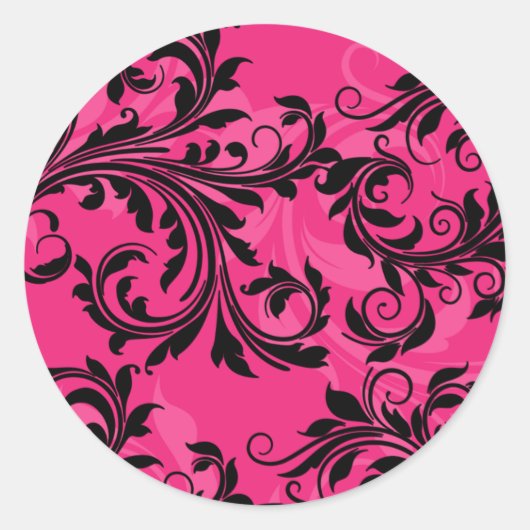 Roze en zwarte  Scrolls Wedding Sticker (Voorkant)