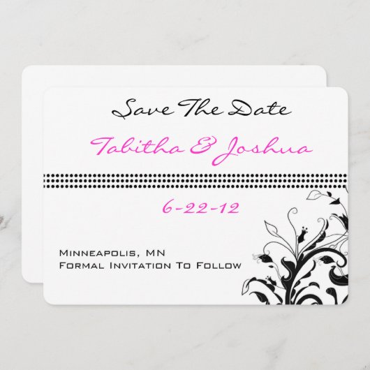 Roze en zwarte sinaasappelen | Weddenschap Save The Date (Voorkant / Achterkant)