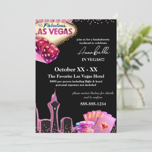 Roze en zwarte skyline van Las Vegas Kaart (Staand voorkant)