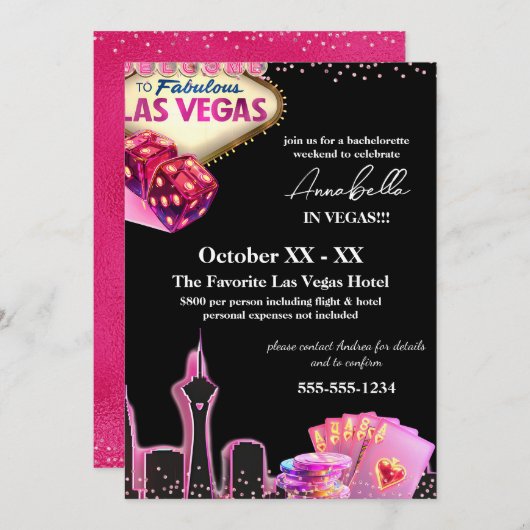 Roze en zwarte skyline van Las Vegas Kaart (Voorkant / Achterkant)