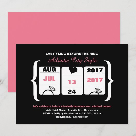 Roze en Zwarte Slot Machine Bachelorette Kaart (Voorkant / Achterkant)