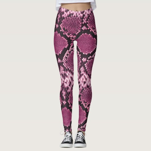 Roze en zwarte snakeskin leggings (Voorkant)