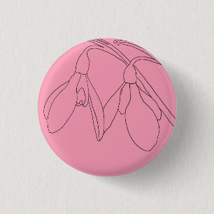 Roze en zwarte sneeuwklokje bloem ronde button 3,2 cm