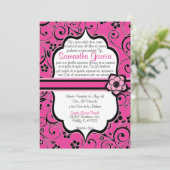 Roze en zwarte Spaanse Quinceañera Kaart (Staand voorkant)