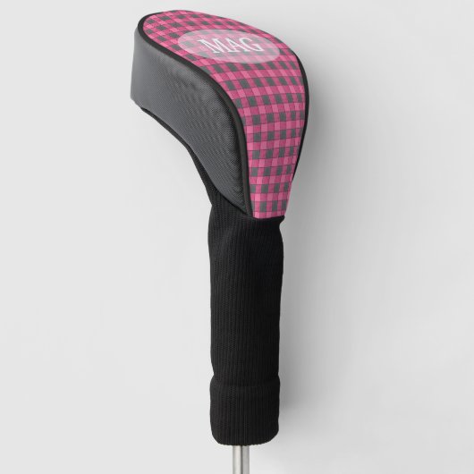 Roze en zwarte speldenknop golfheadcover (Schuin)