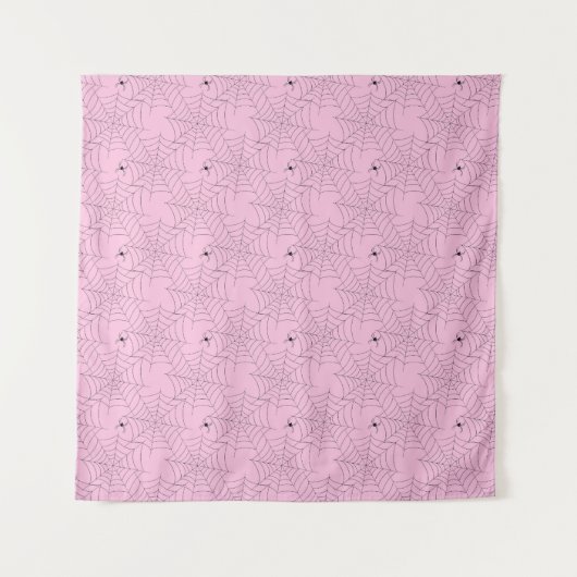 Roze en Zwarte Spider en Spiderweb Wandkleed (Voorkant)