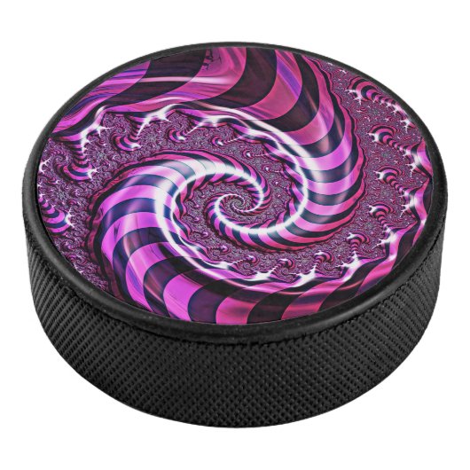 Roze en Zwarte Spiraal Illusie Hockey Puck (3/4)