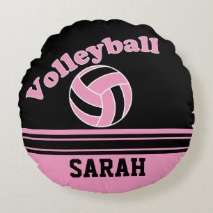 Roze en zwarte sport Volleyball   DIY-naam Rond Kussen