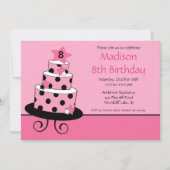 Roze en zwarte Star Cake Birthday Uitnodiging (Voorkant)