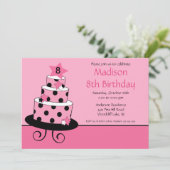 Roze en zwarte Star Cake Birthday Uitnodiging (Staand voorkant)