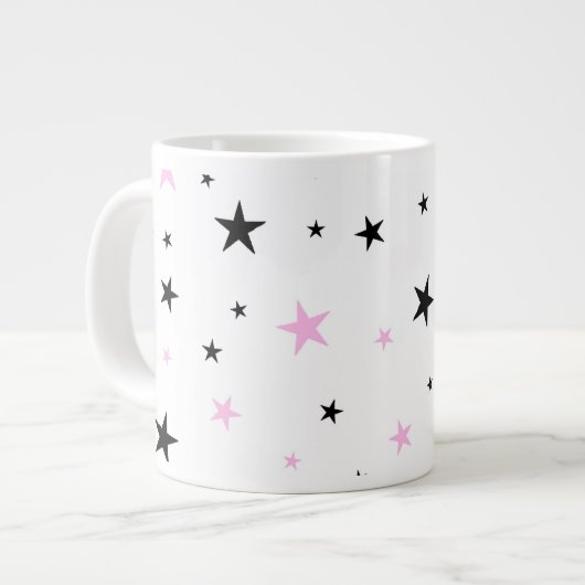 Roze en zwarte Star Jumbo Coffee-Mok Grote Koffiekop (Links)