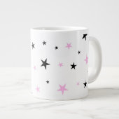Roze en zwarte Star Jumbo Coffee-Mok Grote Koffiekop (Voorkant rechts)