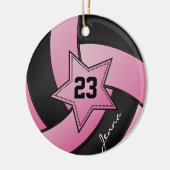 Roze en zwarte Star Volleyball Keramisch Ornament (Links)