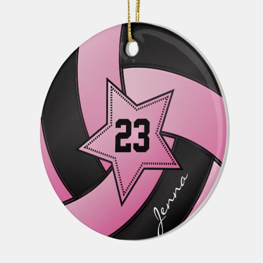 Roze en zwarte Star Volleyball Keramisch Ornament (Links)