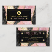 Roze en zwarte steen met Gold Glitter Agate Visitekaartje (Voorkant / Achterkant)