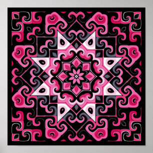 Roze en zwarte ster Kaleidoscoop Poster