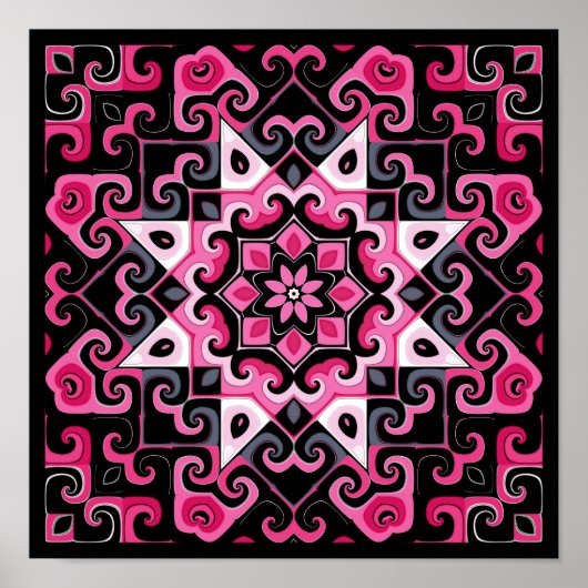 Roze en zwarte ster Kaleidoscoop Poster (Voorkant)
