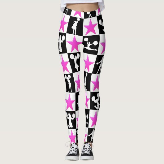 ROZE EN ZWARTE STERREN CHEERLEADER LEGGINGS (Voorkant)