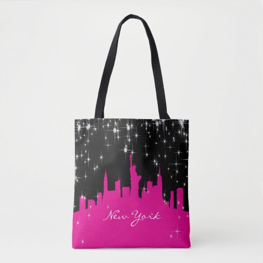 Roze en zwarte Sterrennacht - New York Skyline Tote Bag (Voorkant)