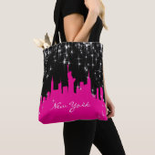 Roze en zwarte Sterrennacht - New York Skyline Tote Bag (Dichtbij)