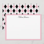 Roze en zwarte stijl op maat notitiekaartje (Voorkant / Achterkant)