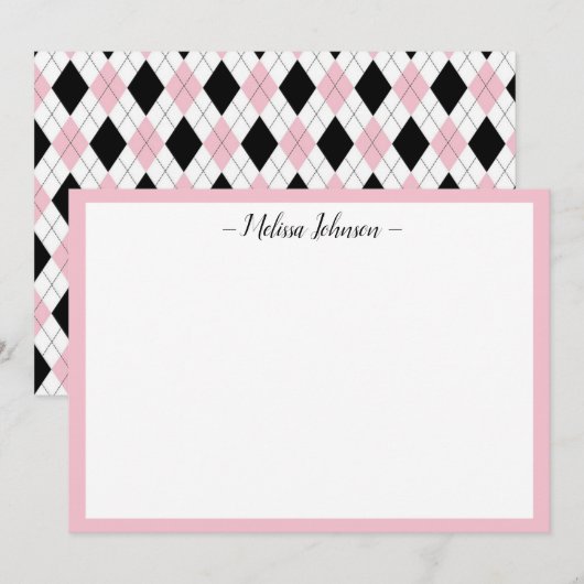 Roze en zwarte stijl op maat notitiekaartje (Voorkant / Achterkant)