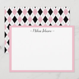 Roze en zwarte stijl op maat notitiekaartje