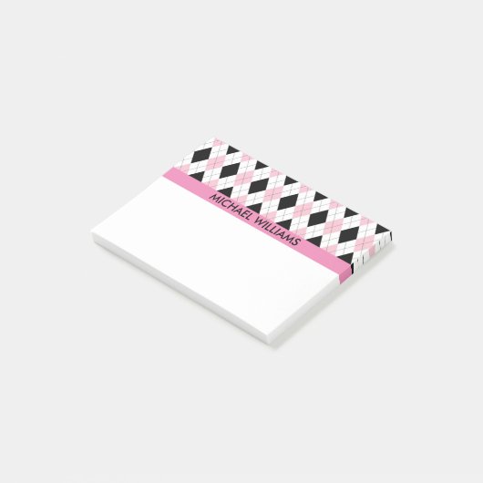 Roze en zwarte stijlpatroon met roze strepen post-it® notes (Schuin)