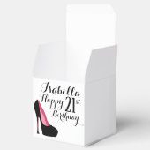 Roze en zwarte Stiletto Happy Birthday Bedankdoosjes (Geopend)