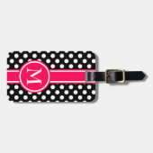 Roze en Zwarte Stip Monogram Bagagelabel (Voorkant horizontaal)
