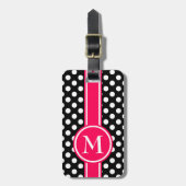 Roze en Zwarte Stip Monogram Bagagelabel (Voorkant verticaal)
