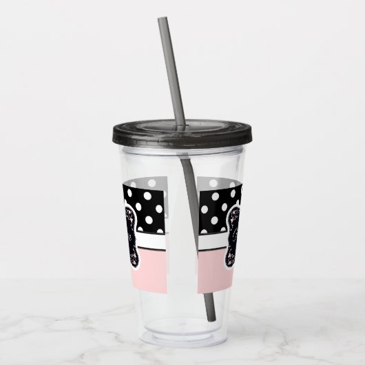 Roze en zwarte Stippen Acryl Drinkbeker (Links)