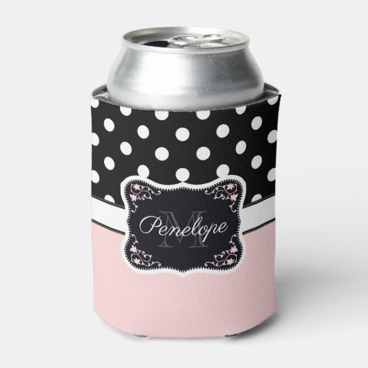 Roze en zwarte Stippen Blikjeskoeler (Blikje Voorkant)