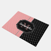 Roze en zwarte Stippen Deurmat (Schuin)