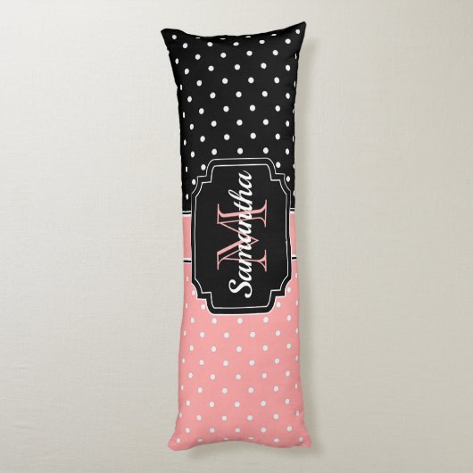 Roze en zwarte Stippen Lichaamskussen (Achterkant (Verticaal))
