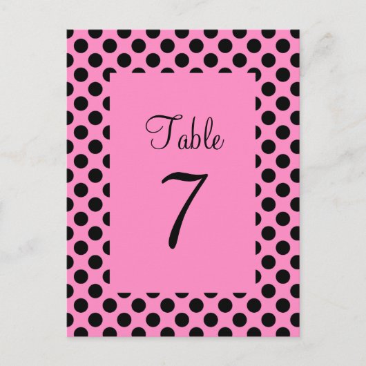 Roze en Zwarte Stippen Tafelnummer Postcard (Voorkant)