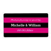 Roze en zwarte streep bruiloft water fles labels (Voorkant)